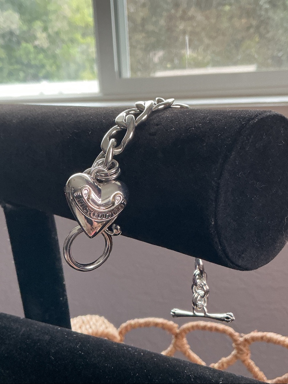 Juicy Couture Silver Heart Toggle Charm Bracelet